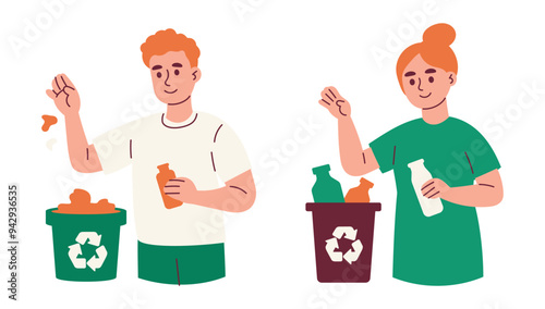 Character Person Throwing Trash into Rubbish Container, or Dustbin