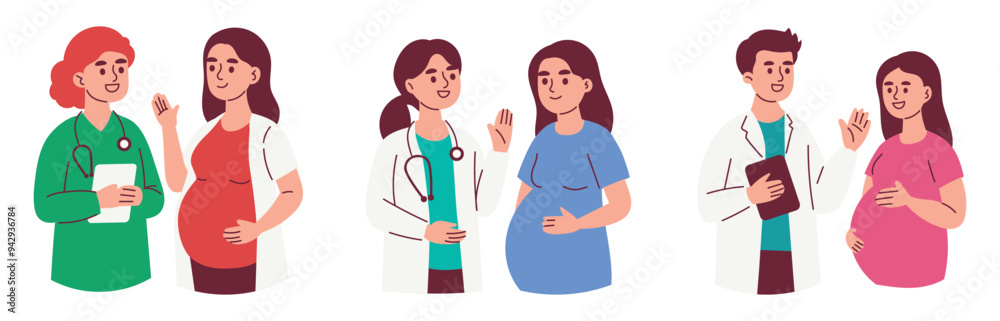 Female Doctor and Nurse Talking to Pregnant Woman Patient Giving Explanation Female Doctor and Nurse Talking to Pregnant Woman Patient Giving Explanation