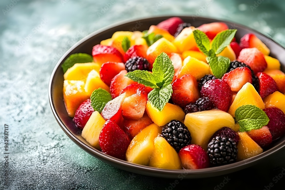 Fresh Fruit Salad with Mint Leaves Fresh Fruit Salad with Mint Leaves