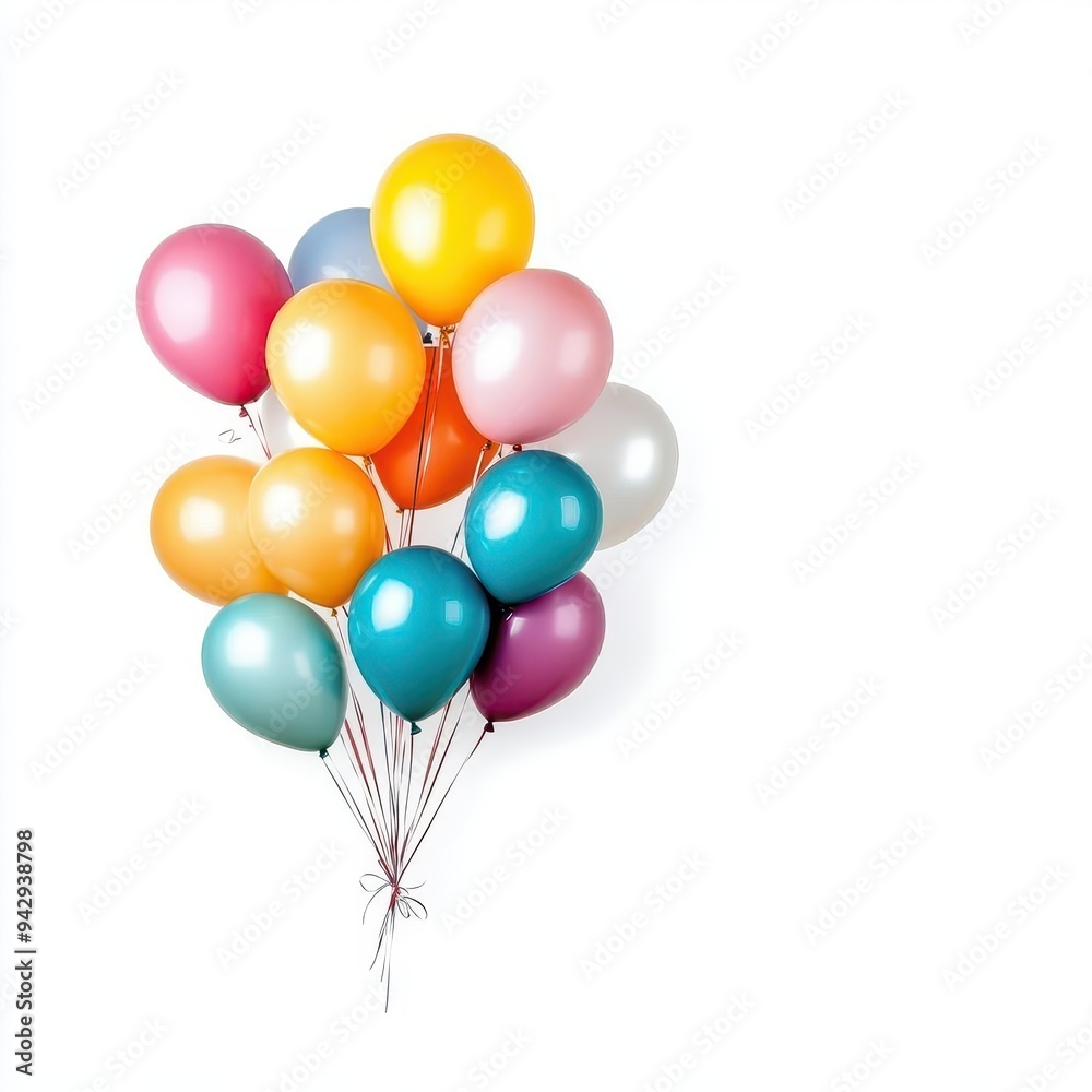 Bunch of colorful balloons tied together, isolated on a white background Bunch of colorful balloons tied together, isolated on a white background