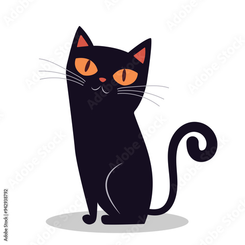 A black cat isolated on a white background. Vector illustration.