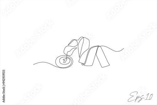 continuous line vector illustration of people sport championship trophy