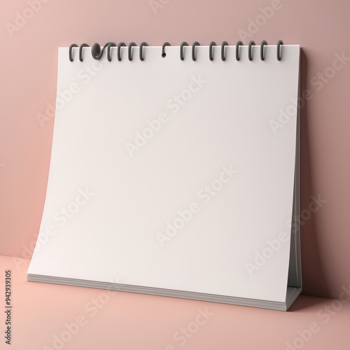 A blank white desktop calendar sits on a pink surface