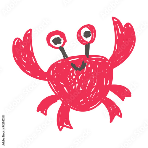 Crab as Kids Doodle Simple Hand Drawn Element Vector Illustration