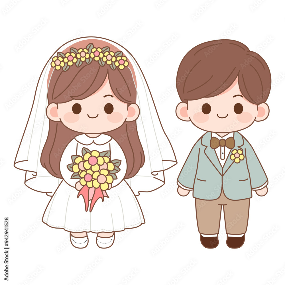 Cute Wedding Couple Illustration