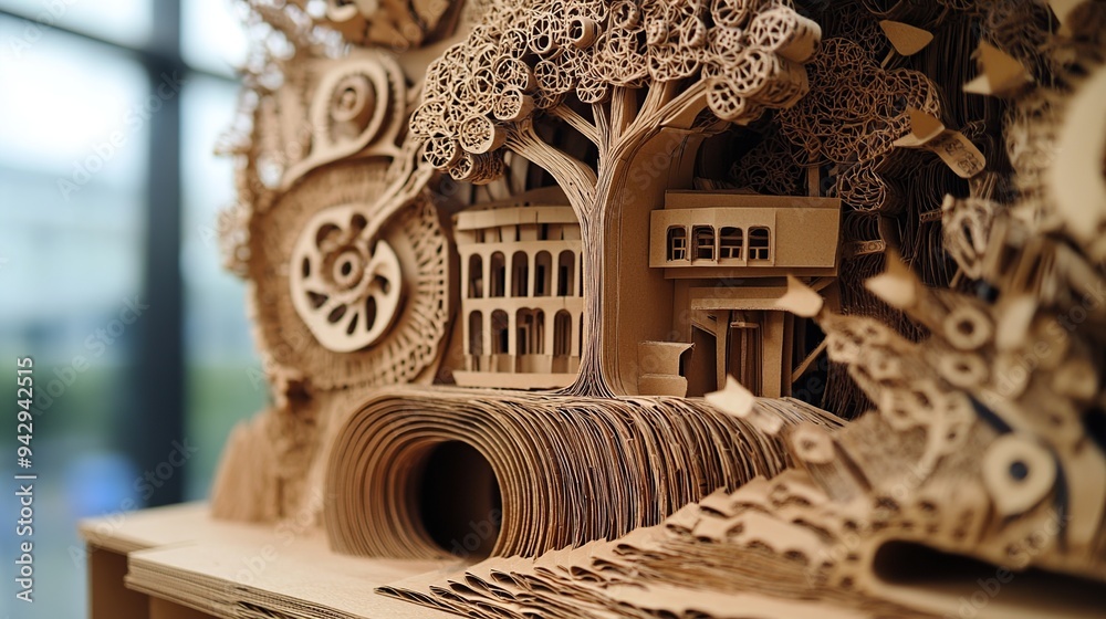 Obraz premium cardboard box sculpture with intricate details