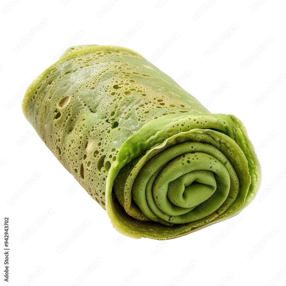 Fototapeta premium Matcha crepe roll isolated on transparent background. 