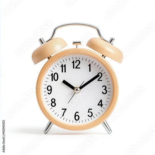 Traditional alarm clock showing 7:00 AM, isolated on a white background