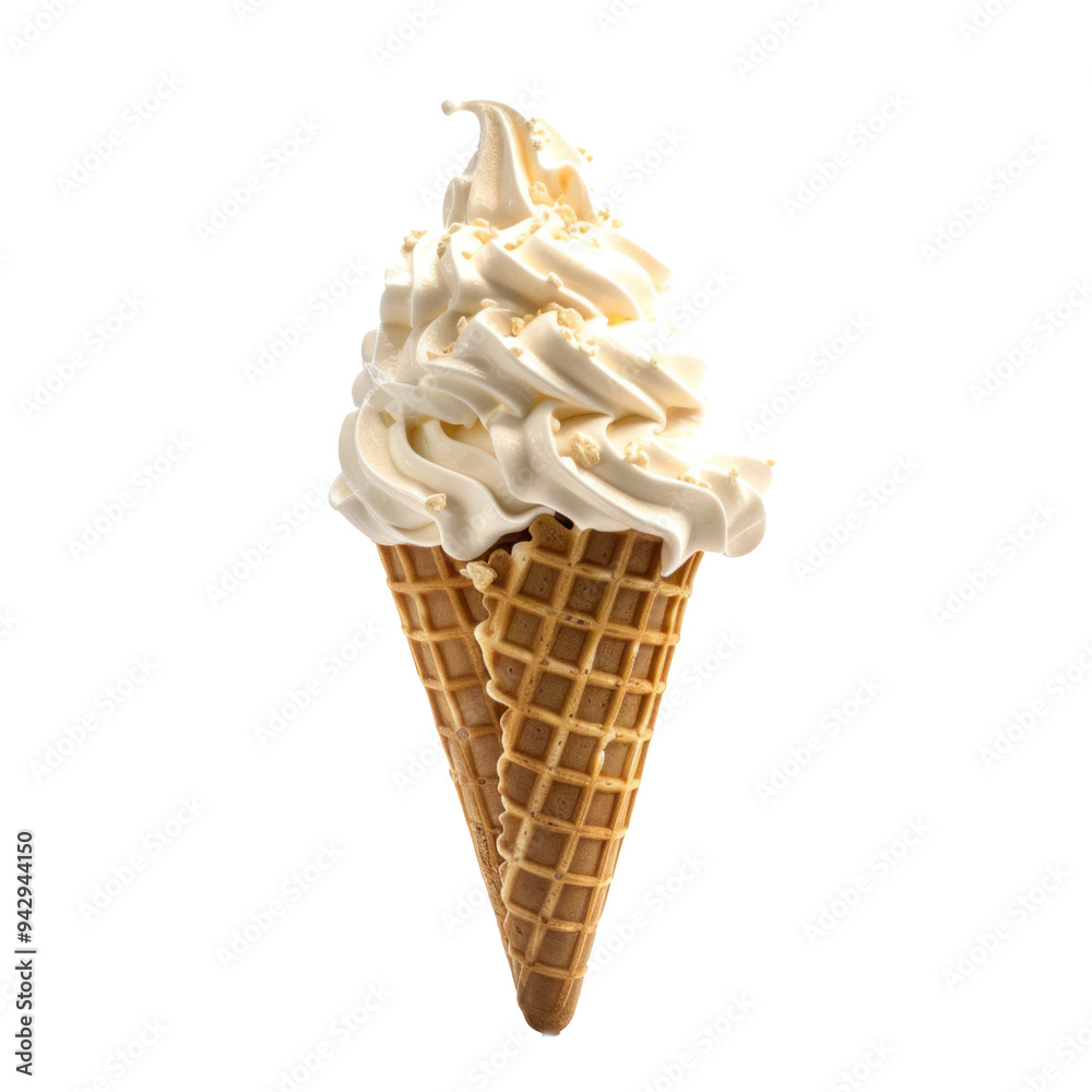 Milk vanilla ice cream cone, isolated on transparent background. Milk vanilla ice cream cone, isolated on transparent background.