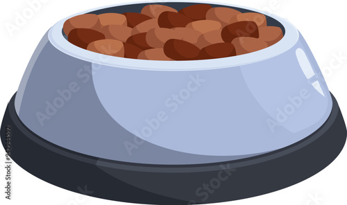 Full dog bowl with dry food is standing on the floor waiting for a hungry pet