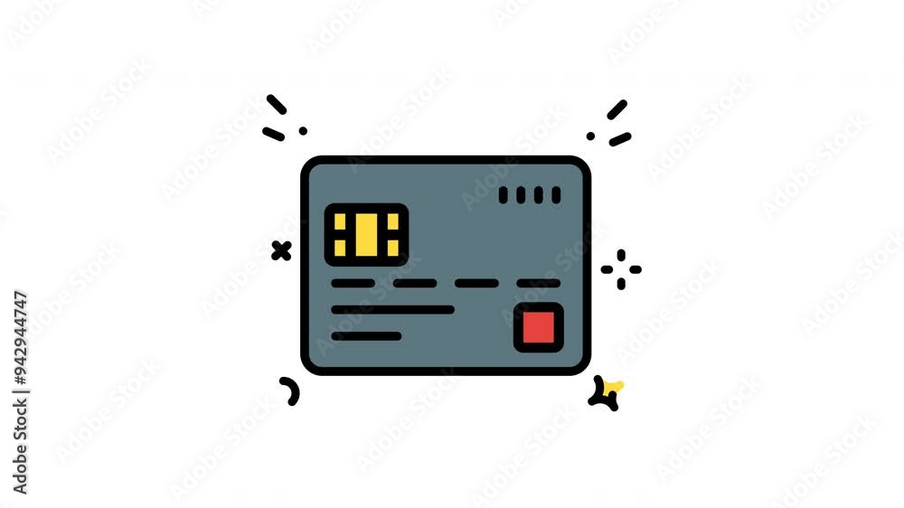 Credit card animation icon with yellow chip, and red square. Perfect for graphic design projects, finance, business presentations, and websites