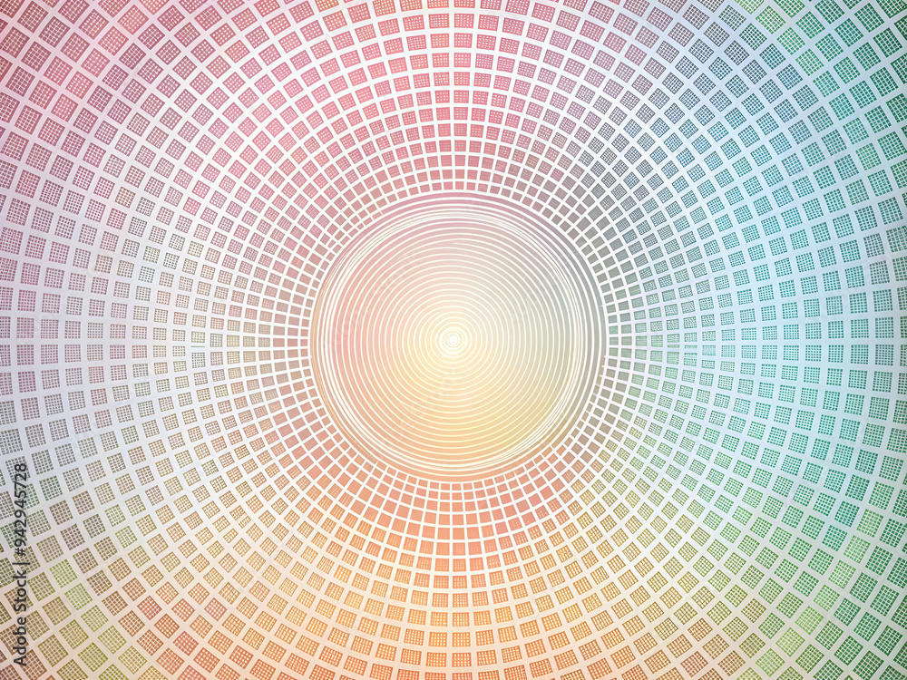 Abstract Grid Tunnel: A mesmerizing abstract background with a grid pattern forming a tunnel-like structure, creating a sense of depth and perspective. The tunnel is illuminated by a bright Abstract Grid Tunnel: A mesmerizing abstract background with a grid pattern forming a tunnel-like structure, creating a sense of depth and perspective. The tunnel is illuminated by a bright