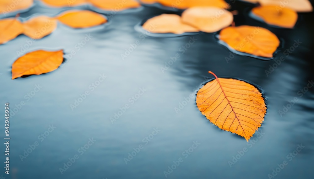 Rustling leaves floating on a calm pond, golden reflections, Autumn leaves, peaceful and meditative moment Rustling leaves floating on a calm pond, golden reflections, Autumn leaves, peaceful and meditative moment