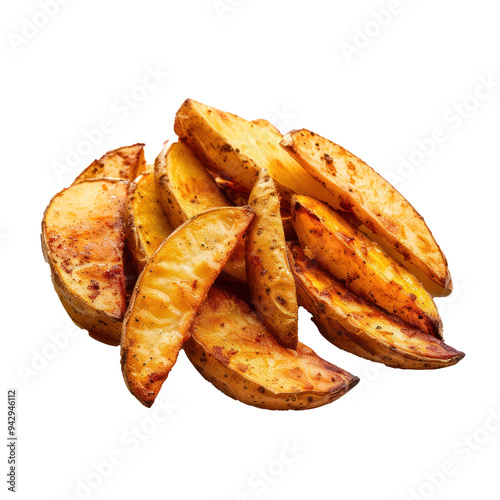 Fried potato wedges isolated on transparent background.