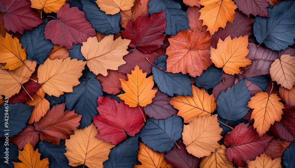 Overhead view of rustling leaves on a quiet forest floor, warm, earthy tones, Autumn leaves, calm and introspective mood Overhead view of rustling leaves on a quiet forest floor, warm, earthy tones, Autumn leaves, calm and introspective mood