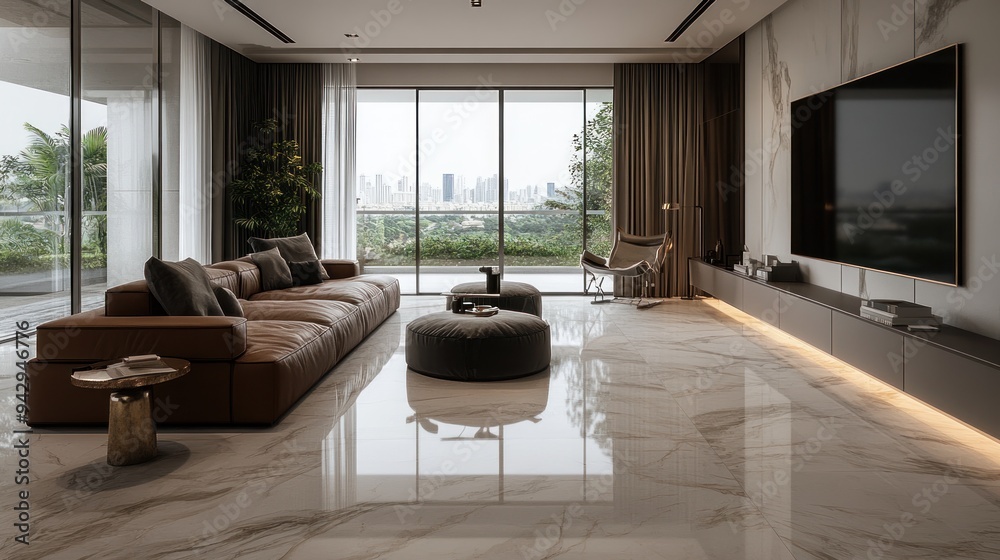 Modern Living Room with City View Modern Living Room with City View