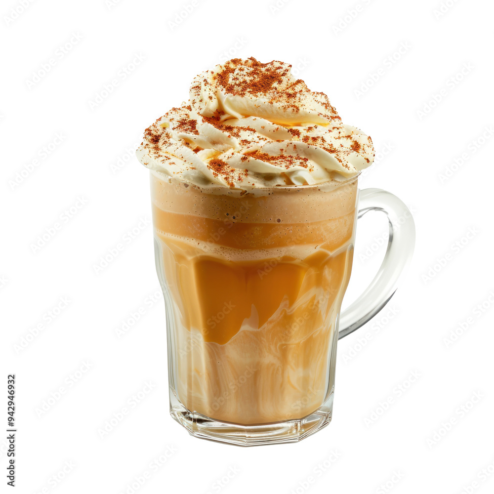 Pumpkin latte in a glass isolated on transparent background. Pumpkin latte in a glass isolated on transparent background.
