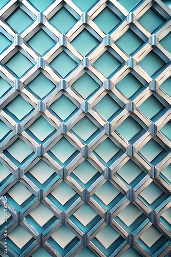 Abstract Geometric Pattern: A contemporary design with an intricate grid of silver squares, each featuring a subtle 3D effect, against a cool blue and white backdrop. Abstract Geometric Pattern: A contemporary design with an intricate grid of silver squares, each featuring a subtle 3D effect, against a cool blue and white backdrop.