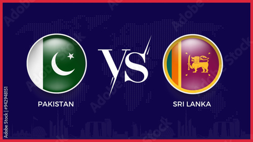 Pakistan vs sri lanka flag, world map and building skyline use for t20 women cricket world cup 2024 template banner design