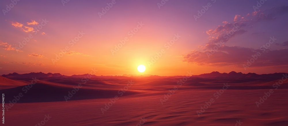 Stunning Desert Sunset with Vibrant Colors and Dramatic Sky Over Sand Dunes Stunning Desert Sunset with Vibrant Colors and Dramatic Sky Over Sand Dunes