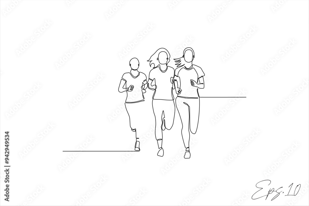 Fototapeta premium continuous line vector illustration of a group of women running