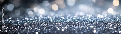 Sparkling Silver Glitter Background with Bokeh Lights for Festive and Elegant Designs