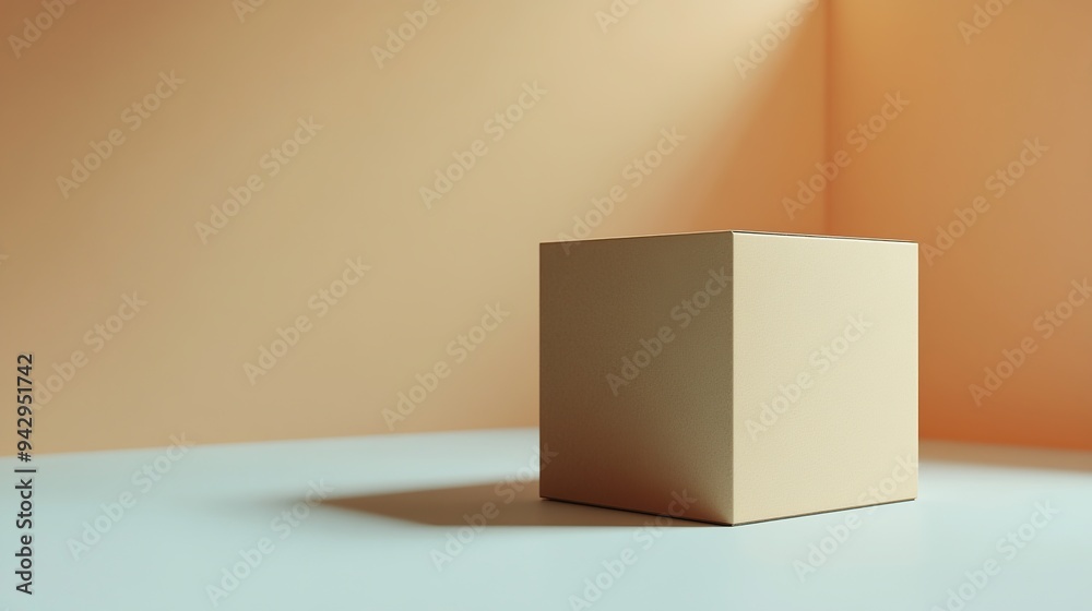 minimalist background with a cardboard box in focus
