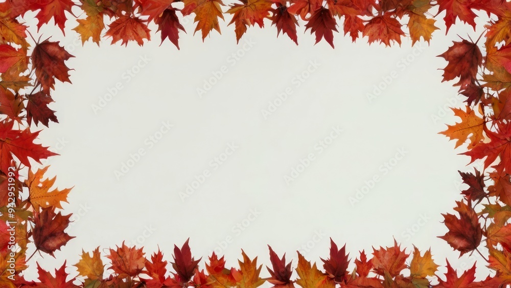 Autumn-Themed Frame of Maple Leaves on White Background Autumn-Themed Frame of Maple Leaves on White Background