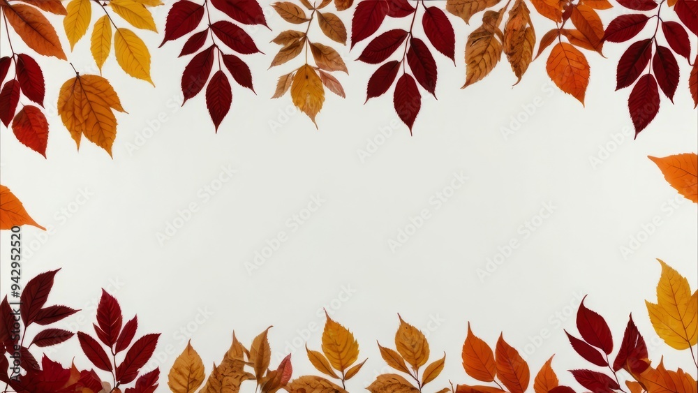 Fototapeta premium White Background Framed by Autumn Maple Leaves