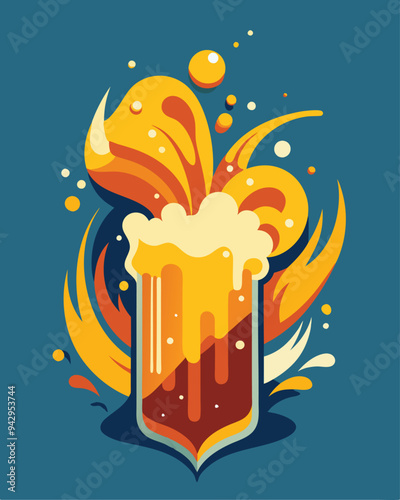 beer glass with splash vector illustration for t shirt design