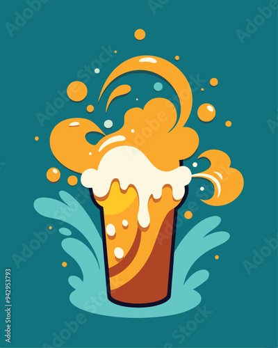 beer glass with splash vector illustration for t shirt design