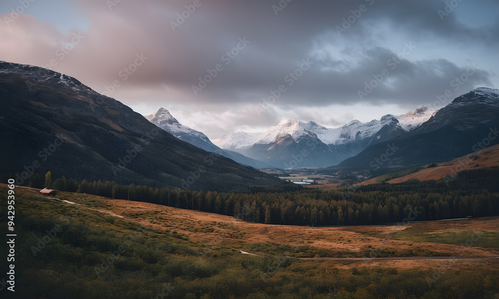 Dramatic sunset illuminating snow capped mountain peaks in the alps Dramatic sunset illuminating snow capped mountain peaks in the alps