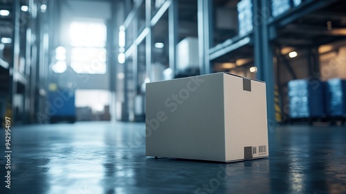 shipping box in a distribution center, industrial background