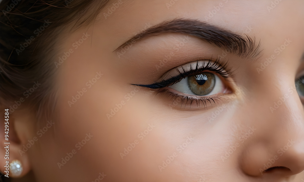 Fototapeta premium Woman with eyeliner showing perfect eyebrows after treatment
