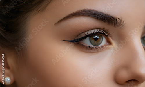 Woman with eyeliner showing perfect eyebrows after treatment