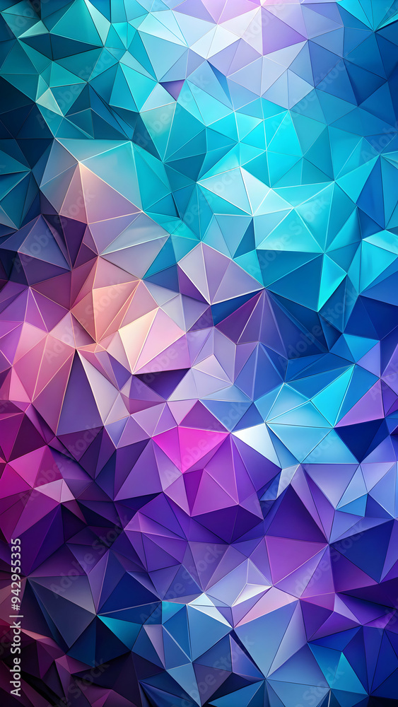 Prismatic Geometry: A vibrant tapestry of low-poly triangles in a spectrum of blues and purples.   