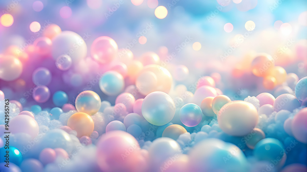 Pastel Dream: Shimmering iridescent bubbles float on a soft-focus blue background, evoking a whimsical and magical atmosphere. Pastel Dream: Shimmering iridescent bubbles float on a soft-focus blue background, evoking a whimsical and magical atmosphere.