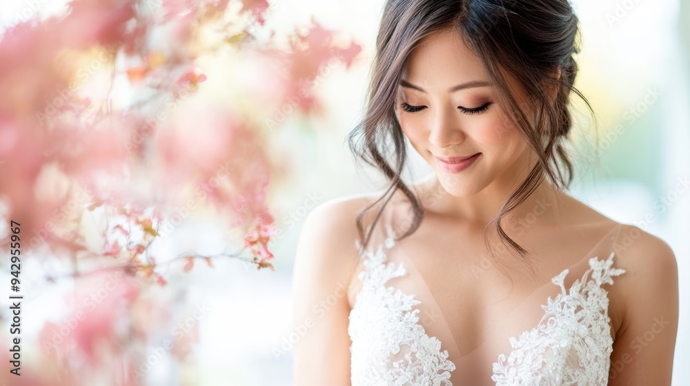 Modern Asian bride in an elegant gown, showcasing the blend of cultural diversity and timeless bridal grace Modern Asian bride in an elegant gown, showcasing the blend of cultural diversity and timeless bridal grace