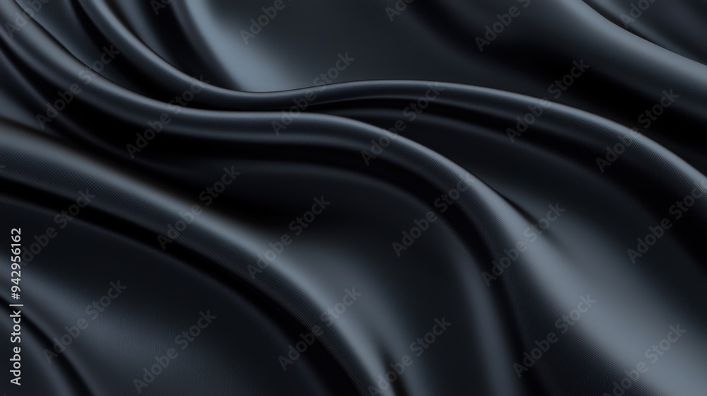 A black fabric with a wave pattern. The fabric is made of leather and is very smooth. The image has a moody and elegant feel to it