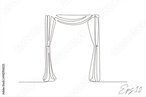 continuous line vector illustration of curtain curtain