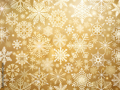 Golden Snowflake Winter Wonderland: A magical winter scene with delicate snowflakes in shades of gold and white, creating a festive and enchanting backdrop for your winter designs. 