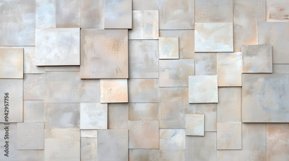 A white wall with a pattern of squares. The wall is made of stone
