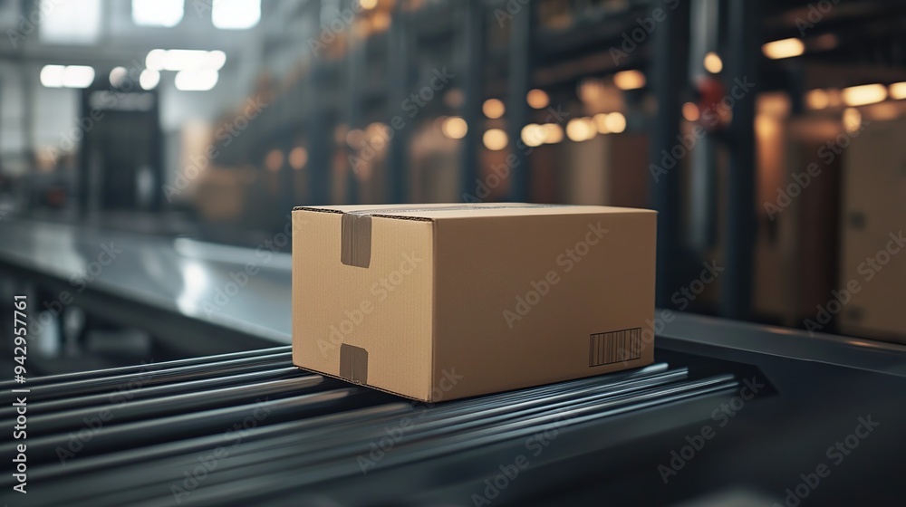 industrial cardboard box on a conveyor belt industrial cardboard box on a conveyor belt