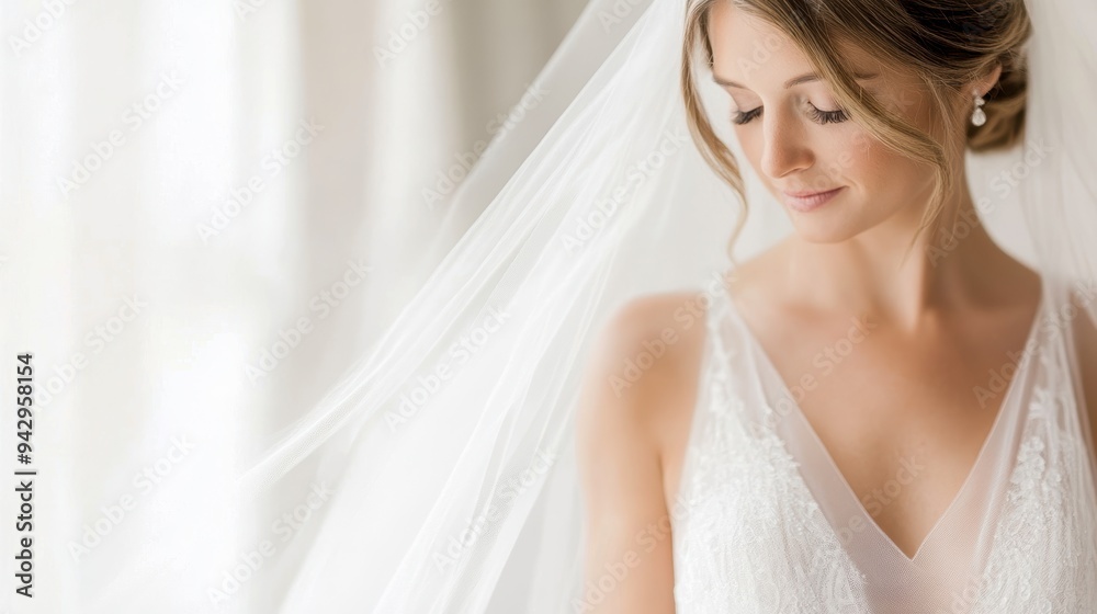 Caucasian bride in a chic, modern gown, reflecting classic bridal elegance with a nod to cultural diversity Caucasian bride in a chic, modern gown, reflecting classic bridal elegance with a nod to cultural diversity