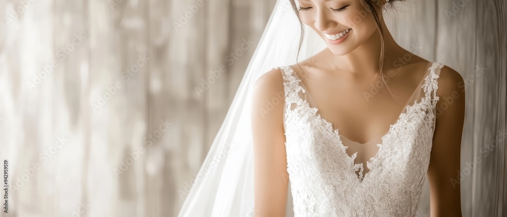 Elegant Asian bride in a stylish modern gown, embodying cultural diversity and timeless bridal elegance Elegant Asian bride in a stylish modern gown, embodying cultural diversity and timeless bridal elegance
