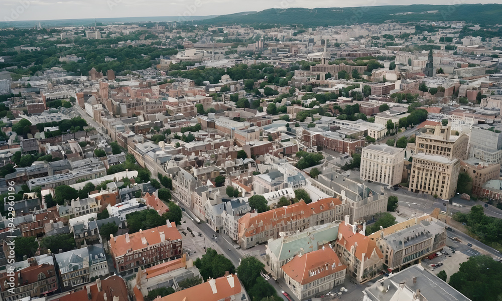 Naklejka premium Riga cityscape showing freedom monument and surrounding area in latvia