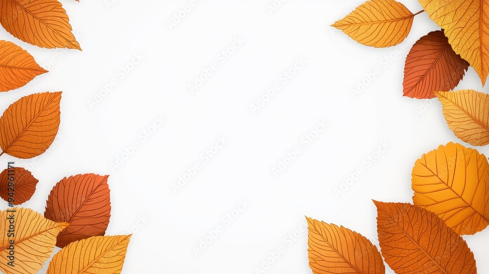 Obraz premium Autumn leaves border, crisp white background, classic clip art style, flat design illustration