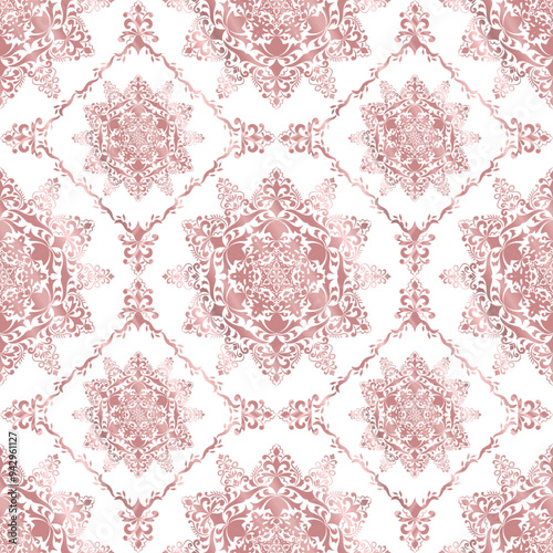 Classic Damask seamless pattern, Vintage design, element old style, Rose gold floral ornament, Luxury Ornamental lace tracery, Traditional background, Vector Illustration for Elegant Textile Design