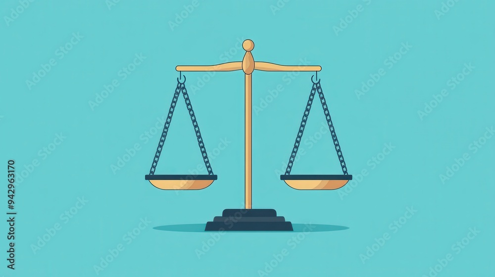 Golden Balance Scale on Blue Background Representing Justice and Equality in a Minimalist Illustration Golden Balance Scale on Blue Background Representing Justice and Equality in a Minimalist Illustration