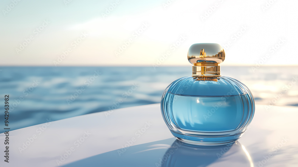 Obraz premium Perfume bottle on ocean background